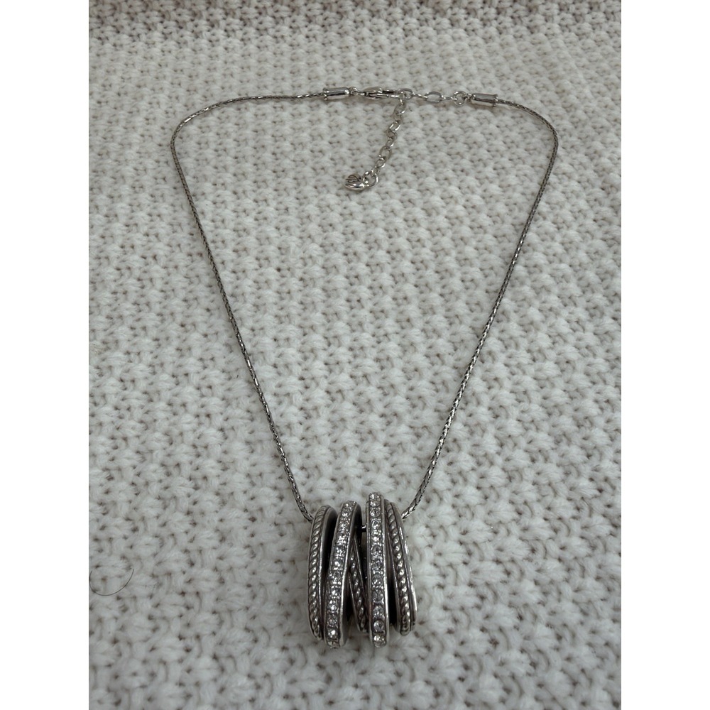 Brighton Silver Tone Crystal Interlocking Ring Pendant Necklace Adjustable